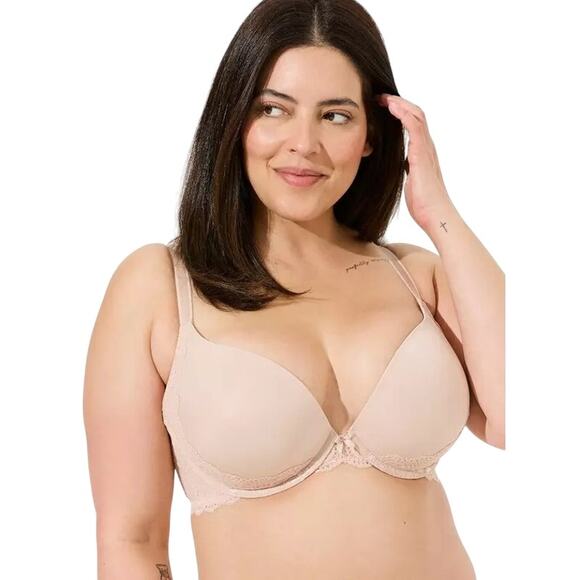 Torrid Curve Plunge Bra 48D  Lace Microfiber Padded Underwire Smoothing Back - Picture 1 of 5